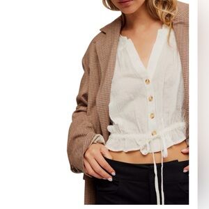 Free People Little Cloud Shirt Cream Button-Down Blouse